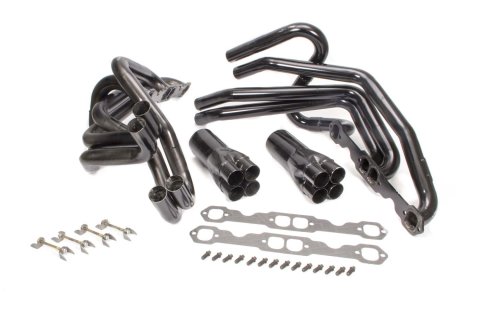 Headers - 180 Degree Crossover - 1.75 in Primary - 3.5 in Collector - Gaskets / Hardware Included - Steel - Black Paint - Small Block Chevy - Kit