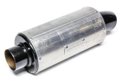 Muffler - Micro / Mini - 2 in Center Inlet - 2.25 in Center Outlet - 7 x 4 in Round Body - 12 in Long - Aluminum - Black Paint - Each