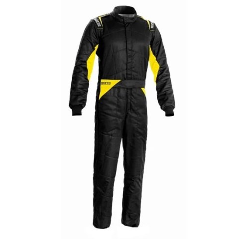Driving Suit - Sprint - 1-Piece - SFI 3.2A/5 - FIA Approved - Double Layer - Fire Retardant Cotton - Black / Yellow - Size 54 - Medium / Large - Each
