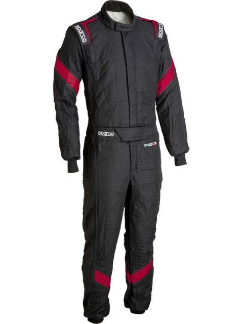 Driving Suit - Eagle - 1-Piece - SFI 3.2A/5 - FIA Approved - Double Layer - Fire Retardant Cotton - Black / Red - Size 60 - X-Large - Each