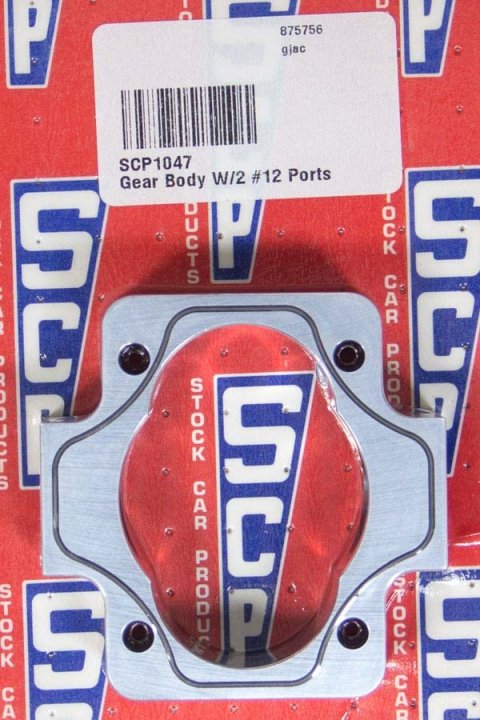 Oil Pump Body - 1.450 in Wide Gear Body - 12 AN Inlet - 12 AN Outlet - Aluminum - Gray Anodized - SCP Oil Pumps - Each