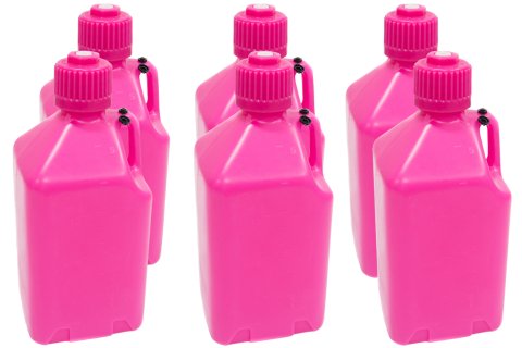 Utility Jug - 5 gal - 9.5 x 9.5 x 21.75 in Tall - Gasket Seal Cap - Flip-Up Vent - Square - Plastic - Glow Pink - Set of 6