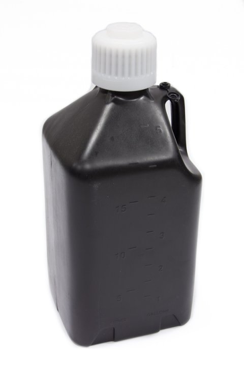 Utility Jug - 5 gal - 9.5 x 9.5 x 21.75 in Tall - Gasket Seal Cap - Flip-Up Vent - Square - Plastic - Black - Each