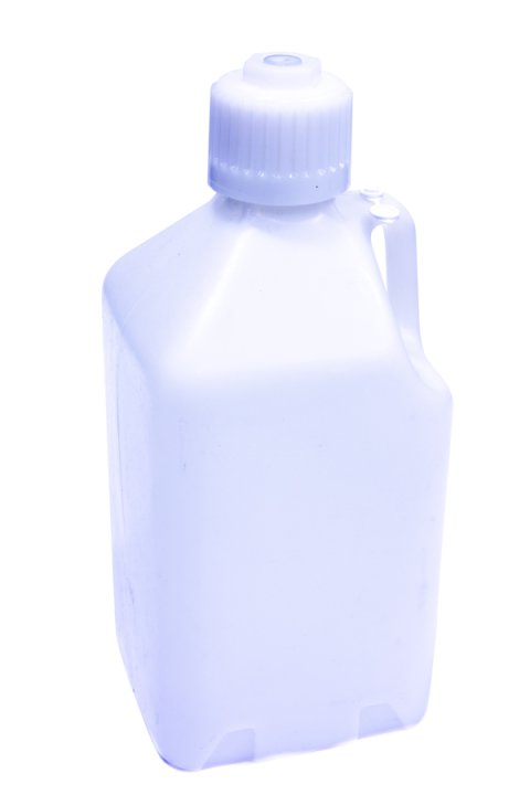 Utility Jug - 5 gal - 9.5 x 9.5 x 21.75 in Tall - Gasket Seal Cap - Flip-Up Vent - Square - Plastic - White - Potable Water - Each