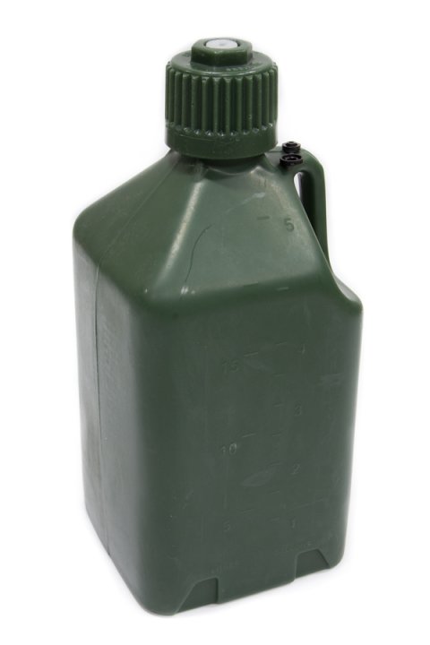 Utility Jug - 5 gal - 9.5 x 9.5 x 21.75 in Tall - Gasket Seal Cap - Flip-Up Vent - Square - Plastic - Green - Potable Water - Each