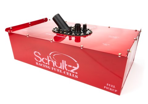 Fuel Cell - Ultra - 22 gal - 33 in Wide x 17 in Deep - 9.25 in Tall - 10 AN Male Outlet - 8 AN Male Return - 1-1/2 in Hose Barb Vent - 45 Degree 2-1/2 in Filler Neck - NASCAR Approved - Steel - Red Powder Coat - Each