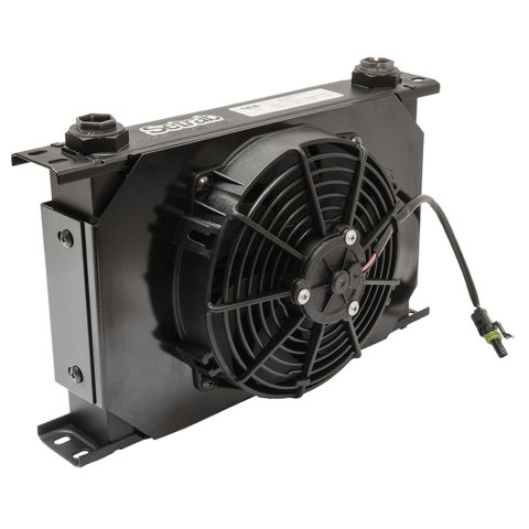 Fluid Cooler - 6 Series - 12.99 x 7.95 x 4.38 in - Plate Type - 167 mm - 12V Fan - Aluminum - Black Paint - Universal - Each