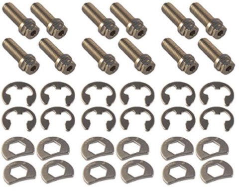 Header Bolt - Locking - 3/8-16 in Thread - 1 in Long - Hex Head - Steel - Nickel Plated - GM V6 / Small Block Chevy - Set of 12