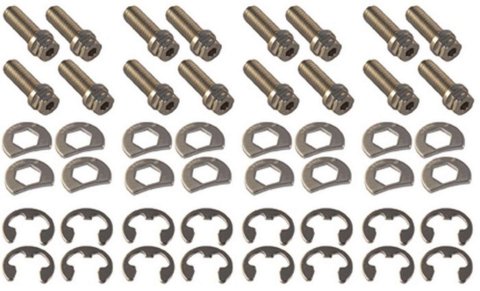 Header Bolt - Locking - 3/8-16 in Thread - 1 in Long - Hex Head - Steel - Nickel Plated - Small Block Ford - Set of 16
