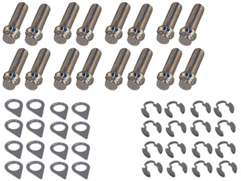 Header Bolt - Locking - 3/8-16 in Thread - 1.25 in Long - 12 Point Head - Steel - Nickel Plated - Small Block Ford - Set of 16