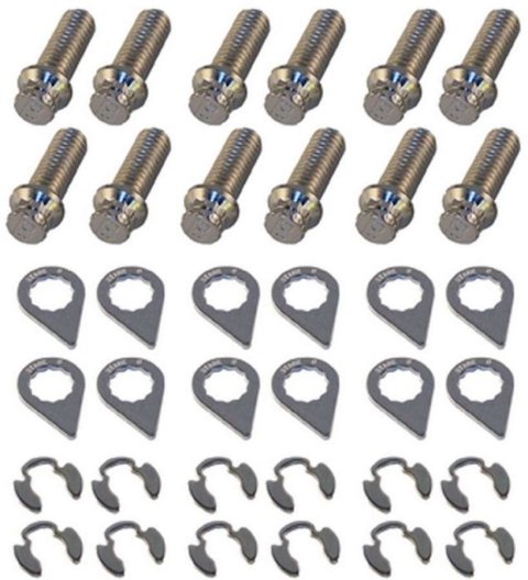 Header Bolt - Locking - 3/8-16 in Thread - 1 in Long - 12 Point Head - Steel - Nickel Plated - GM V6 / Small Block Chevy - Set of 12