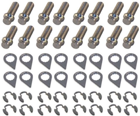 Header Bolt - Locking - 3/8-16 in Thread - 1 in Long - 12 Point Head - Steel - Nickel Plated - Small Block Ford - Set of 16
