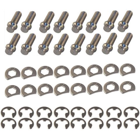 Header Bolt - Locking - 3/8-16 in Thread - 1 in Long - Hex Head - Stainless - Natural - Small Block Ford - Set of 16