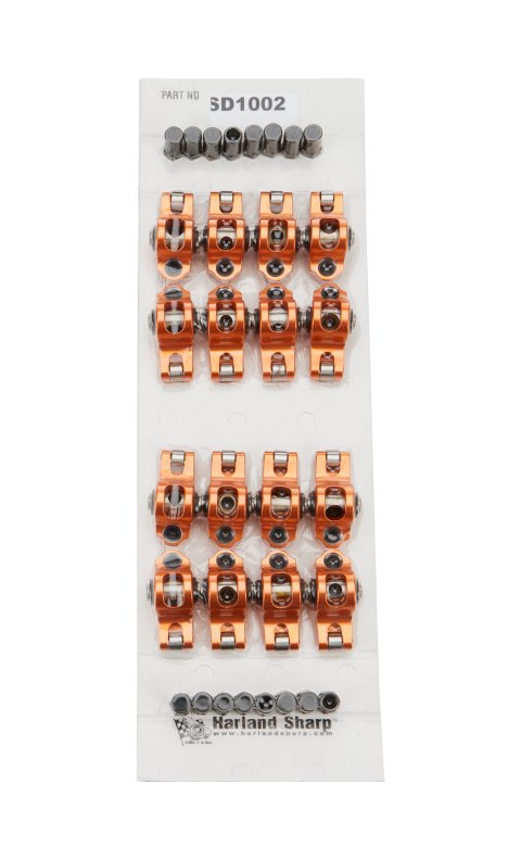 Rocker Arm - Original - 3/8 in Stud Mount - 1.60 Ratio - Full Roller - Aluminum - Orange Anodized - Small Block Chevy - Set of 16