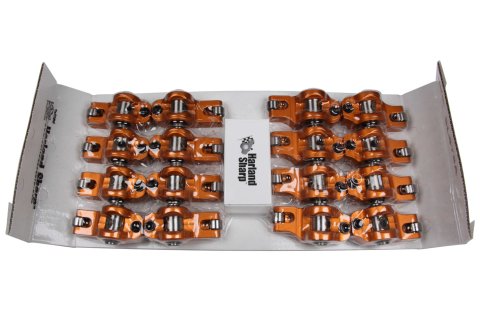 Rocker Arm - Pedestal Mount - 1.80 Ratio - Adjustable - Full Roller - Aluminum - Orange Anodized - GM LS-Series - Set of 16