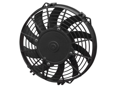Electric Cooling Fan - Low Profile - 9 in Fan - Puller - 625 CFM - 12V - Curved Blade - 9.688 in Square - 2 in Thick - Plastic - Each