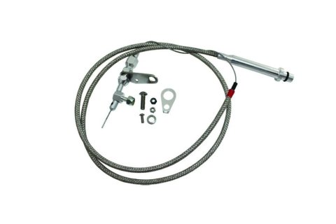 Kickdown Cable - Carburetor Mount - 56 in Long - Braided Stainless Housing - Aluminum Fittings - Natural - TH350 - Kit