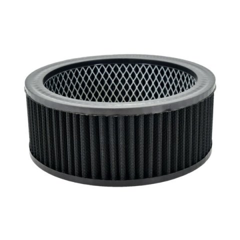 Air Filter Element - Round - 6.5 in Diameter - 2.5 in Tall - Wire Mesh Included - Reusable Cotton - Black - Universal - Each