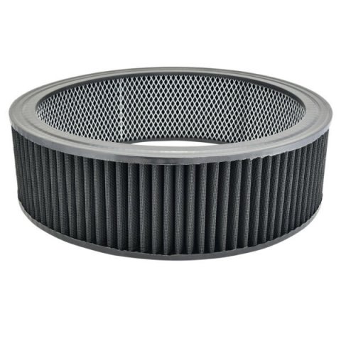 Air Filter Element - Round - 14 in Diameter - 4 in Tall - Wire Mesh Included - Reusable Cotton - Black - Universal - Each