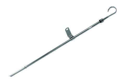 Engine Oil Dipstick - Solid Tube - Pan Mount - 21 in Long - Steel - Chrome - Big Block Chevy - Each