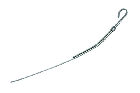 Engine Oil Dipstick - Solid Tube - Block Mount - 19 in Long - Steel - Chrome - Small Block Chevy - Each