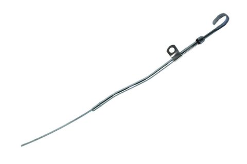 Engine Oil Dipstick - Solid Tube - Timing Cover Mount - 20.25 in Long - Steel - Chrome - Small Block Ford - Each