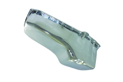 Engine Oil Pan - Rear Sump - 4 qt - Stock Depth - Steel - Chrome - 2-Piece Seal - Small Block Chevy - Each