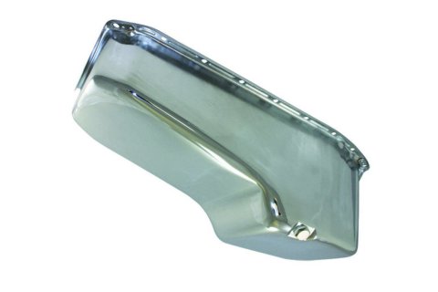 Engine Oil Pan - Rear Sump - 4 qt - Stock Depth - Steel - Chrome - 2-Piece Seal - Small Block Chevy - Each