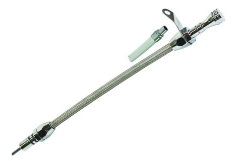 Transmission Dipstick - Flexible - Transmission Mount - OEM Length - Braided Stainless - Aluminum - Chrome - TH350 - Each