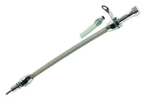 Transmission Dipstick - Flexible - Transmission Mount - OEM Length - Braided Stainless - Aluminum - Chrome - TH400 - Each