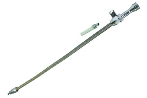 Transmission Dipstick - Flexible - Transmission Mount - OEM Length - Braided Stainless - Aluminum - Chrome - TH350 / TH400 - Each