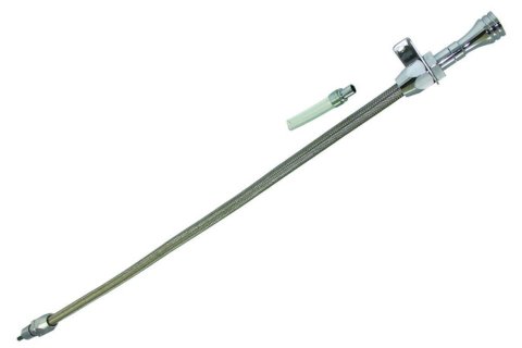 Transmission Dipstick - Flexible - Transmission Mount - OEM Length - Braided Stainless - Aluminum - Chrome - 700R4 - Each