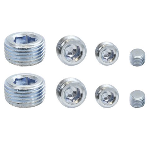 Fitting - Plug - Two 1/8 / 1/4 / 3/8 / 1/2 in NPT - Allen Head - Steel - Zinc Oxide - Kit