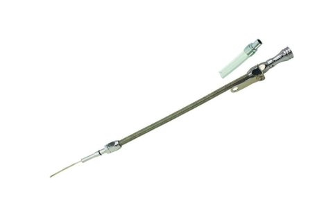 Engine Oil Dipstick - Flexible - Block Mount - Braided Stainless - Aluminum - Chrome - GM LS-Series - Each