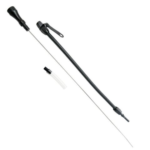 Engine Oil Dipstick - Flexible - Block Mount - Braided Stainless - Aluminum - Black Anodized - GM LS-Series - Each