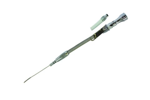 Engine Oil Dipstick - Flexible - Timing Cover Mount - Braided Stainless - Aluminum - Chrome - Small Block Ford - Each