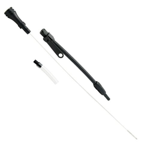 Engine Oil Dipstick - Flexible - Block Mount - Braided Stainless - Aluminum - Black Anodized - Ford FE-Series - Each