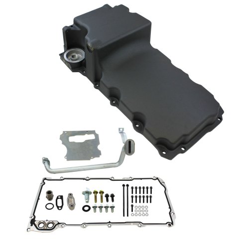Engine Oil Pan - Rear Sump - 5.5 qt - 5.69 in Deep - Baffled - Aluminum - Black Paint - GM LS-Series - Each