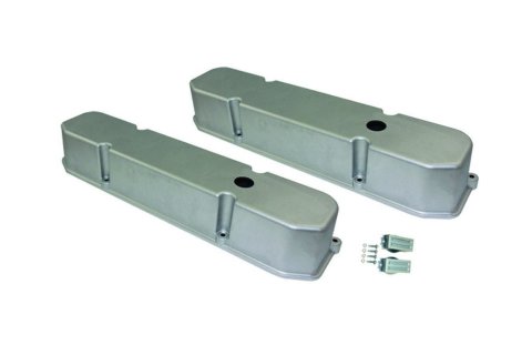 Valve Cover - Stock Height - Baffled - Breather Holes - Aluminum - Polished - Mopar B / RB-Series - Pair