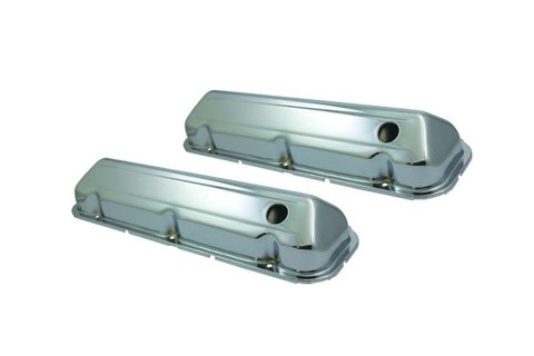 Valve Cover - Stock Height - Baffled - Breather Holes - Steel - Chrome - Big Block Ford - Pair