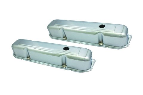 Valve Cover - Stock Height - Baffled - Breather Holes - Steel - Chrome - Mopar B / RB-Series - Pair