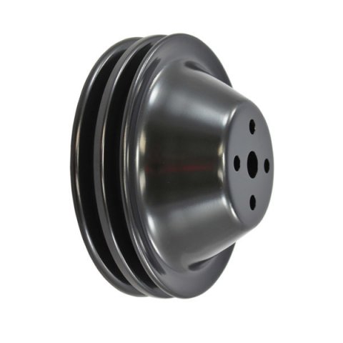 Water Pump Pulley - V-Belt - 2 Groove - 6.4 in Diameter - Steel - Black Paint - Short Water Pump - Small Block Chevy - Each