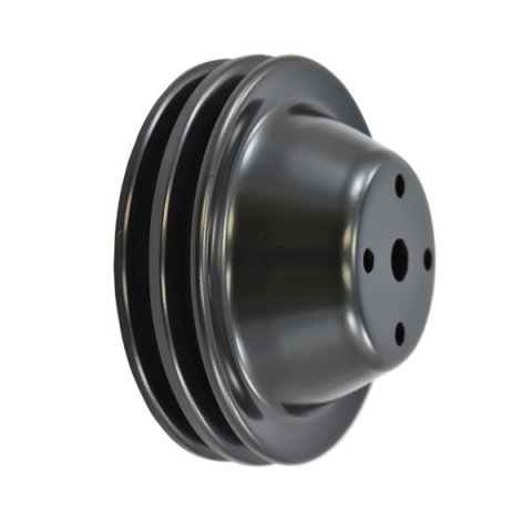 Water Pump Pulley - V-Belt - 2 Groove - 6.4 in Diameter - Steel - Black Paint - Long Water Pump - Small Block Chevy - Each