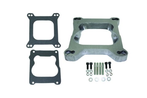 Carburetor Adapter - 1 in Thick - Open - Spread Bore to Square Bore - Gaskets / Hardware Included - Aluminum - Natural - Each