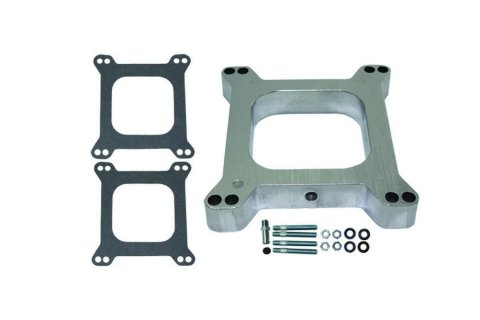 Carburetor Adapter - 1 in Thick - Open - Square Bore to Square Bore - Gaskets / Hardware Included - Aluminum - Natural - Each