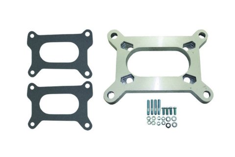 Carburetor Adapter - 0.5 in Thick - Open - Holley 2-Barrel to Rochester 2-Barrel - Gaskets / Hardware Included - Aluminum - Natural - Each