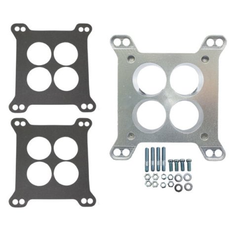 Carburetor Adapter - 0.5 in Thick - 4-Hole - Small Square Bore to Square Bore - Gaskets / Hardware Included - Aluminum - Natural - Each