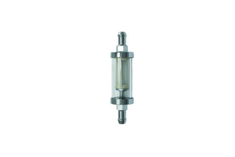 Fuel Filter - In-Line - Stainless Mesh - 5/16 in Hose Barb Inlet - 5/16 in Hose Barb Outlet - Glass / Steel - Chrome - Each