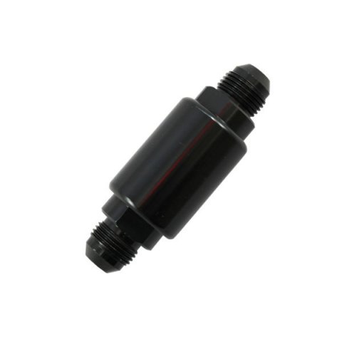 Fuel Filter - Competition Style - In-Line - 40 Micron - Stainless Element - 6 AN Male Inlet / Outlet Aluminum - Black Powder Coat - Each