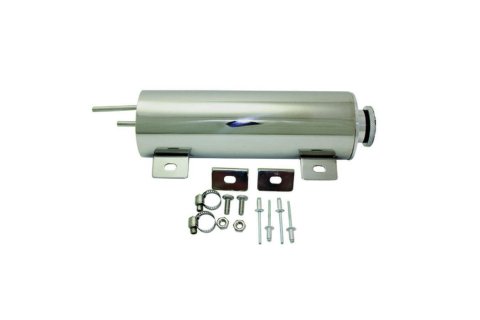 Overflow Tank - 24 oz - 10 in Tall - 3 in Diameter - 1/4 in Hose Barb Inlet - 1/4 in Hose Barb Outlet - Stainless - Polished - Each